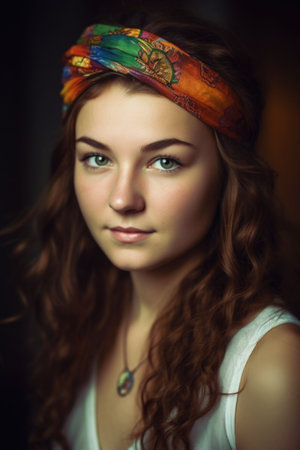 a beautiful young woman wearing a colorful hairbandの素材