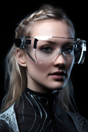 face of a woman wearing glasses with a futuristic designの素材