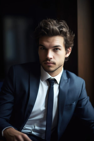 portrait of a handsome young businessman sitting in an officeの素材