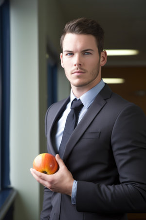 portrait of a young businessman using an apple in the officeの素材