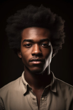 a cropped portrait of a handsome young man with an afroの素材