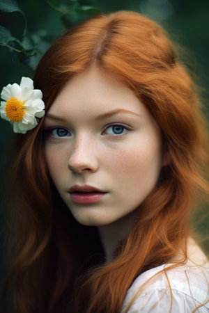 a gorgeous young woman holding a flower in her hairの素材