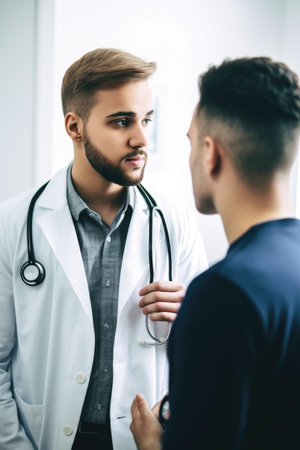 shot of a young man visiting his doctor for an examinationの素材