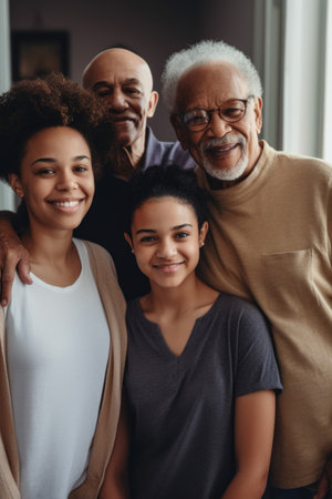 portrait of a happy mixed race family spending time with their grandparents at homeの素材