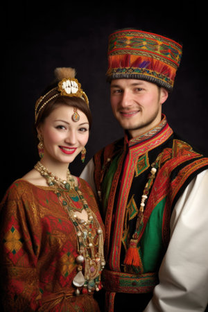 portrait of a happy couple wearing traditional clothingの素材