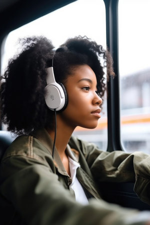 shot of a young woman listening to music while sitting in her car at the train stationの素材