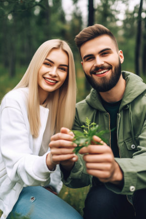 shot of a young couple making an eco friendly gestureの素材