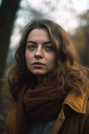 portrait of a young woman standing outdoorsの素材
