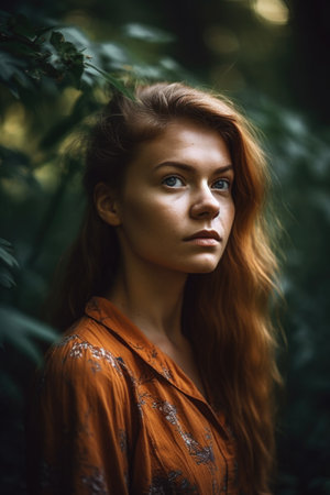 portrait of a young woman in natureの素材