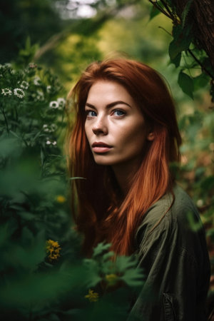 portrait of a young woman in natureの素材