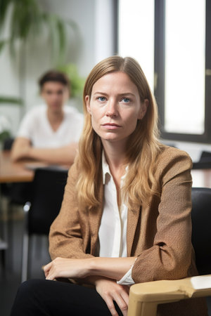 portrait of a designer in an office meeting with her colleagueの素材