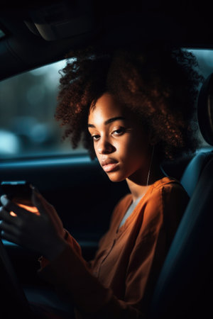 shot of a young woman using a cellphone while sitting in the front seat of her carの素材