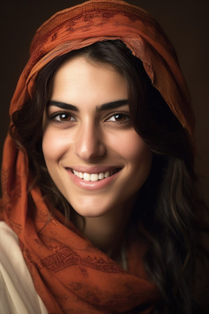 closeup portrait of a smiling middle eastern womanの素材