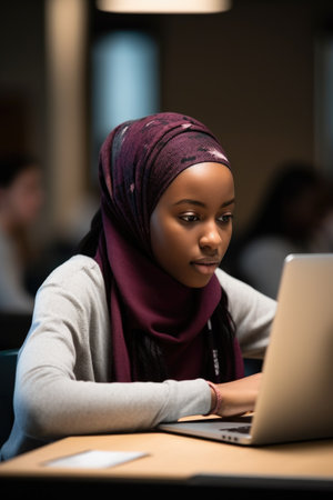 shot of a young student using her laptop in classの素材