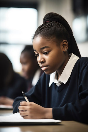 shot of a young female student using her tablet in classの素材