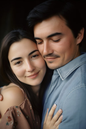 cropped portrait of a couple in an embraceの素材
