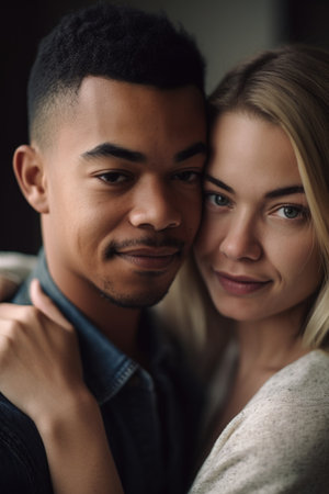cropped portrait of a couple in an embraceの素材