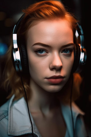 cropped shot of a young woman wearing headphonesの素材