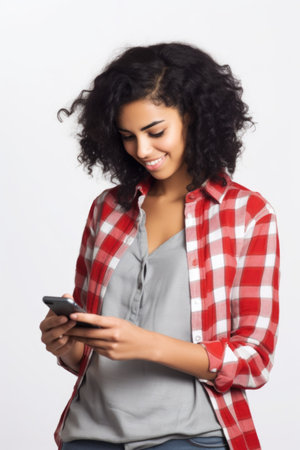 studio shot of an attractive young woman texting on her cellphoneの素材