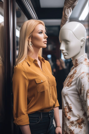 shot of a woman checking out the look of a mannequinの素材