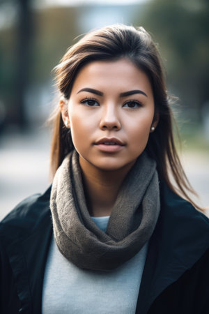 shot of a young woman standing outside on campusの素材