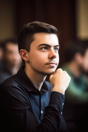 portrait of a young man at a seminarの素材