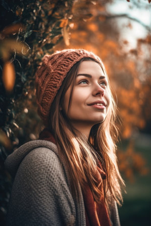 portrait of a young woman enjoying an afternoon outdoorsの素材