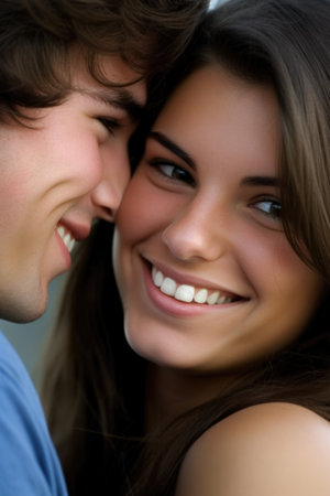closeup of a young couple in love with each otherの素材