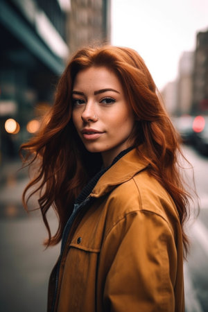 a beautiful young woman in a cityの素材