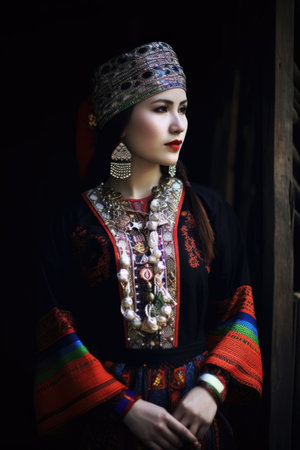shot of a woman in traditional dress standing outsideの素材