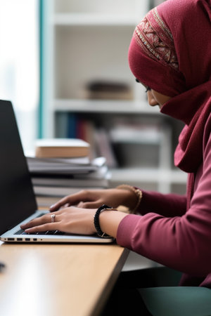 cropped shot of an unrecognizable young woman using a laptop in the library at homeの素材