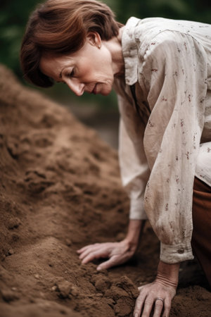 cropped shot of an unrecognizable woman looking down at the groundの素材