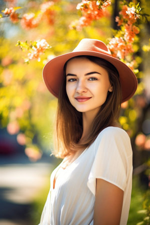 portrait of a beautiful young woman enjoying the outdoors on a sunny dayの素材