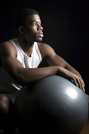 shot of a young man doing sit ups on an exercise ballの素材