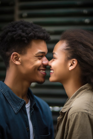 Photo pour a young man and woman looking at each other in a playful manner - image libre de droit