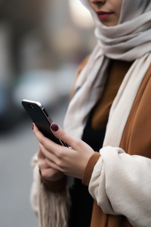 closeup shot of an unrecognisable woman using a cellphone while out for a walkの素材