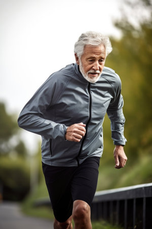 shot of a senior man running outdoorsの素材