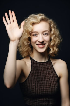cropped shot of an attractive young woman giving you a high five in studioの素材