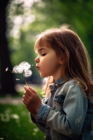 shot of an unrecognizable little girl blowing a dandelion in the parkの素材