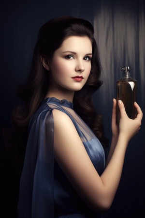 a gorgeous young woman holding a spray bottle of perfumeの素材