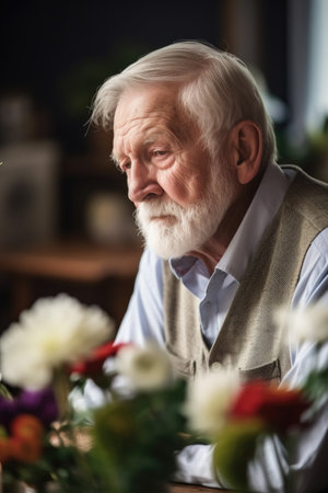 shot of a senior man looking thoughtful during a flower arranging workshopの素材