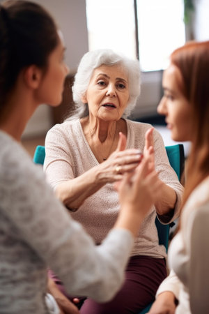 shot of a young woman giving instructions to some senior women during a workshopの素材