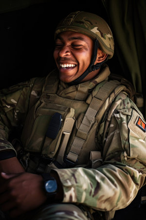 shot of a soldier enjoying himself on his day offの素材