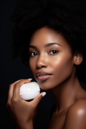 face, black woman and beauty portrait with cream or lotion on mockupの素材