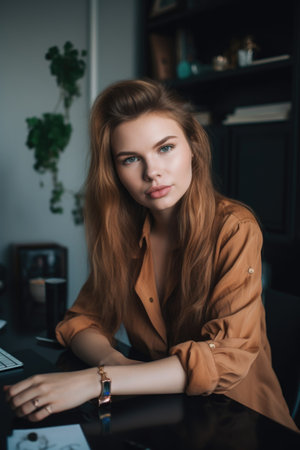 portrait of a young woman in her home officeの素材