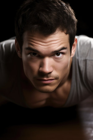 portrait of a handsome young man doing pushupsの素材