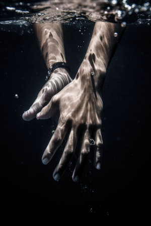 cropped image of a young man swimming using his hands as flippersの素材