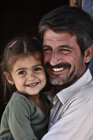 portrait of a smiling little girl being held by her fatherの素材