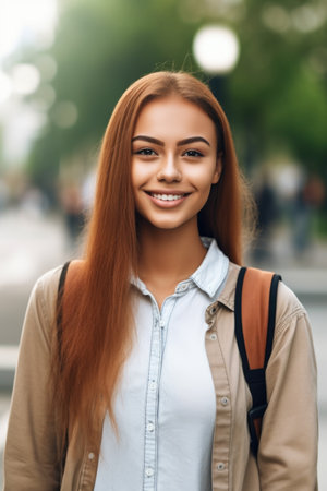 cropped shot of an attractive young female student standing outdoorsの素材