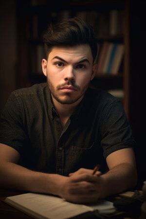 portrait of a handsome young writer sitting at his deskの素材